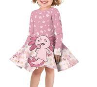 Belidome Pink Axolotl Print Girls' Casual Long Sleeve A-Line Dress Party Dresses for Birthday Travel