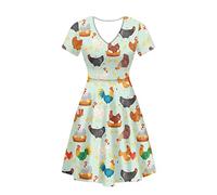 Belidome Rooster Chicken Women Midi Dresses Short Sleeves V Neck Sexy Dressses Sundress Plus Size