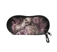 Belidome Skull Pink Rose Glasses Case Soft Portable Bag Pouch with Zipper Hook