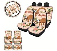 Belidome Sloth Pink Car Seat Covers & Foot Mats & Steering Wheel & Seat Belt Pads, You Are Awesome