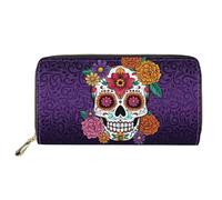 Belidome Sugar Skull Wome's Long Wallets PU Leather Purse Zipper Handbag for Travel Party