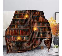 Belidome Vintage Library Throw Blanket Soft Lightweight Flannel Fuzzy Soft Bookshelf Design Blanket for Work Travel Couch Sofa Nap