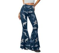 Belidome Women's Blue Shark Flared Leggings Elastic Opaque Yoga Pants Trousers