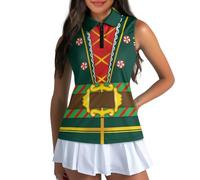 Belidome Women's Zip Up Golf Shirt Tank Sleeve Tops Tennis Outfit T-Shirt Tee Pullover, D Elf Cloth Print, Large