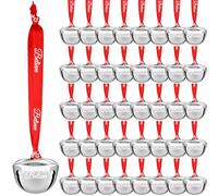 Believe Bell Ornament - Christmas Sleigh Bell With Red Ribbon, 1.5 Inch Jingle Bells for Tree Decor, Polar Express Mini Bells (Silver, 48 Pack)