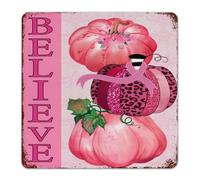 Believe Breast Cancer Awareness Metal Signs Outdoor 12x12 Inch Hanging Outside Dining Room Gate Room Decor for Men Garage Signs Pink Hope Ribbon Women Girls Wall Art Plaques for Lounge