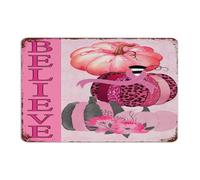 Believe Breast Cancer Awareness Metal Tin Sign 12x18 Inch Farmhouse Cabin Pubs Club Lounge Home Decor Metal Plaque Pink Hope Ribbon Women Girls Wall Art Plaques for Patio