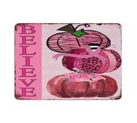 Believe Breast Cancer Awareness Retro Metal Signs Fashion Chic Dorm Wall Art Plaques Pink Hope Ribbon Women Girls Wall Decor Aluminum Tin Signs for Patio Laundry Business 10x14 Inch