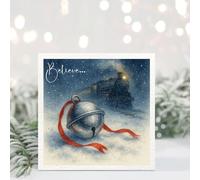 Believe Christmas Card, Polar Express Bell Design, Winter Snow Scene, Blank Inside