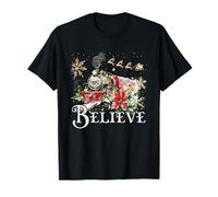 Believe Christmas Steam Train Locomotive Holly Xmas Holiday T-Shirt