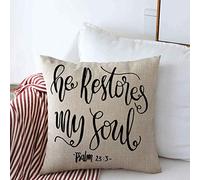 Believe Great He Restores Energy My Text Psalms Soul Scripture Restore Faithful Life Lettering Hope Cushion Case Cozy Pillowcase Breathable Cushion Cover For Car Chair Bedroom 45X45Cm