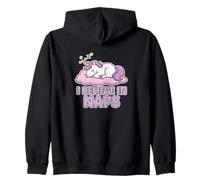 Believe in Naps Unicorn Cartoon Sleep Vibes Zip Hoodie