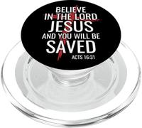 Believe In The Lord Jesus You Will Be Saved Cross Christian PopSockets PopGrip for MagSafe