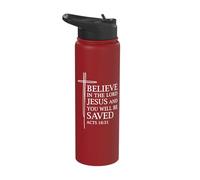 Believe in the Lord Jesus You Will Be Saved Cross Christian Stainless Steel Insulated Water Bottle
