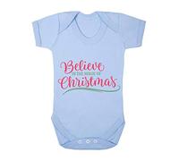 Believe in The Magic of Christmas Coloured Style Baby Grow Vest, 6-12 Months, Pastel Blue