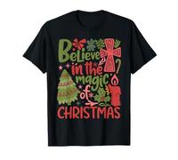 Believe in The Magic of Christmas Faith Holiday Boho Floral T-Shirt