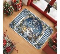 Believe in The Magic of Christmas Holiday Winter Cabin Area Rug 2' X 3' | Blue Gingham Border, Rustic Pinecones, Decorative Bows, Winter Snowflake Motifs, Seasonal Typography