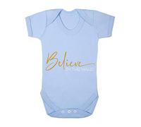 Believe in The Magic of Christmas Metallic Simple Style one Baby Grow Vest, 6-12 Months, Pastel Blue