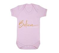 Believe in The Magic of Christmas Metallic Simple Style one Baby Grow Vest, 6-12 Months, Pastel Pink