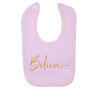 Believe in The Magic of Christmas Metallic Simple Style one Cotton Baby bib - Pastel Pink
