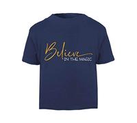 Believe in The Magic of Christmas Metallic Simple Style one Short Sleeve Cotton Toddler t Shirt, 3-4 Years, Navy