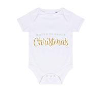 Believe in The Magic of Christmas Metallic Simple Style Two Baby Grow Vest, 0-3 Months, White