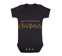 Believe in The Magic of Christmas Metallic Simple Style Two Baby Grow Vest, 3-6 Months, Black