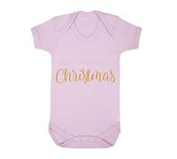 Believe in The Magic of Christmas Metallic Simple Style Two Baby Grow Vest, 3-6 Months, Pastel Pink