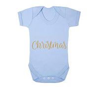 Believe in The Magic of Christmas Metallic Simple Style Two Baby Grow Vest, 6-12 Months, Pastel Blue