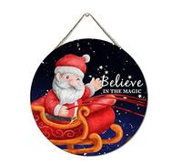 Believe in The Magic Santa Claus Wooden Plaques Funny Christmas Holiday Hanging Wood Sign Wooden Kitchen Decor Sign Rustic Wooden Wall Art Signs Family Sign Bedroom Living Room Decor 12x12in Round