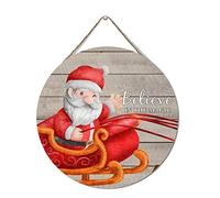 Believe in The Magic Santa Claus Wooden Sign Funny Christmas Holiday Hanging Wooden Sign Wooden Wall Table Sign Rustic Wood Hanging Sign Wood Signs Home Decor Bedroom Living Room Decor 12x12in Round