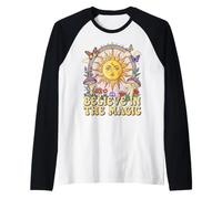 Believe in the Magic Sun Mushroom Boho Hippie Art Raglan Baseball Tee