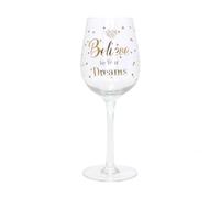 Believe in your Dreams Wine Glass with Gold Dotty Love Heart Artwork in Presentation Box