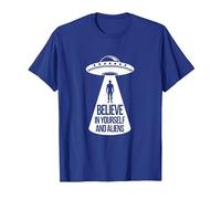 Believe in Yourself and Aliens, UFO Alien Spacecraft Humor T-Shirt, Men, Royal Blue, Large