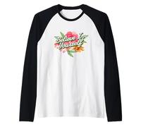 Believe in Yourself Floral Watercolor Inspiring Self Esteem Raglan Baseball Tee