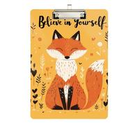 Believe in Yourself Fox clipboard Waterproof Plastic for Football Softball Coaching Size 9 x 12 Silver