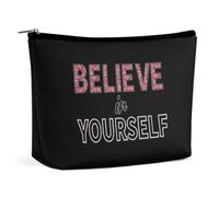 Believe in Yourself Makeup Bag Portable Travel Cosmetic Bag Large Zipped Pouch PU Leather Organizer Bag Toiletry Bag