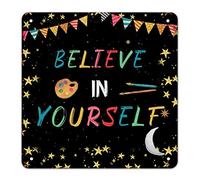 believe in Yourself Metal Sign Back to School Signs First Day of School Classroom Decor Rainbow Pencil Doodle Metal Sign Ancient Welcome School Signs for Kids Gifts for Student Teacher 12x12 Inch