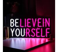 Believe in Yourself Neon Sign USB Powered for Room Decor, LED Neon Light Sign Dimmable for Kids Bedroom Office Bar Wall Art Birthday Gift 16 * 7.5 Inches Pink