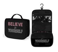 Believe in Yourself Travel Toiletry Bag Full Print Wash Makeup Bag Portable Cosmetic Organizer with Hook Handbag, 22.5x18.5cm, Style, 202402239