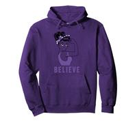 Believe Lupus Awareness Purple Ribbon Messy Bun Pullover Hoodie