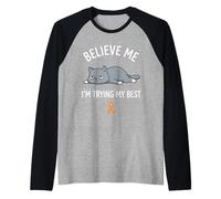 Believe Me Im Trying My Best Tired Cat Orange Awareness Raglan Baseball Tee