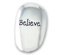 Believe Polished Silver Coloured Metal Thumb Stone Pocket Token Keepsake 4 cm 2.7cm with 2.5cm Pewter Love Token Double Heart