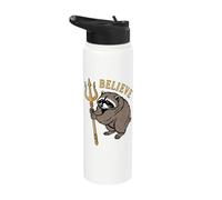 Believe Raccoon Jimothy Holding Trident Pop Art Retro Comic Stainless Steel Insulated Water Bottle