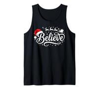 Believe Santa Sleigh Reindeer Merry Christmas Tank Top