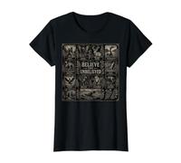 Believe The Unbelieved Cryptozoology Guide Bigfoot Mothman Value Graphic T-Shirt, Women, Black, S