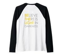 Believe There is Light in Darkness Jesus Cross Art ON Back Raglan Baseball Tee
