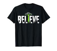Believe UFO Alien Spaceship Forest Beam Light Funny T-Shirt