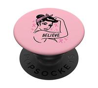 Believe Unbreakable Pink Ribbon Breast Cancer Awareness Gift PopSockets Grip and Stand for Phones and Tablets