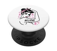 Believe Unbreakable Pink Ribbon Breast Cancer Awareness Gift PopSockets Swappable PopGrip